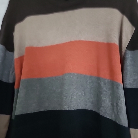 Banana Republic Orange Navy Brown Gray Striped Pullover Sweater Women Sz Large - Picture 2 of 5